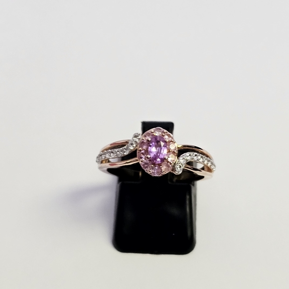 Natural Pink Sapphire & White Zircon Halo Ring in 14k Rose Gold/925 Size 7.5! - Picture 6 of 9